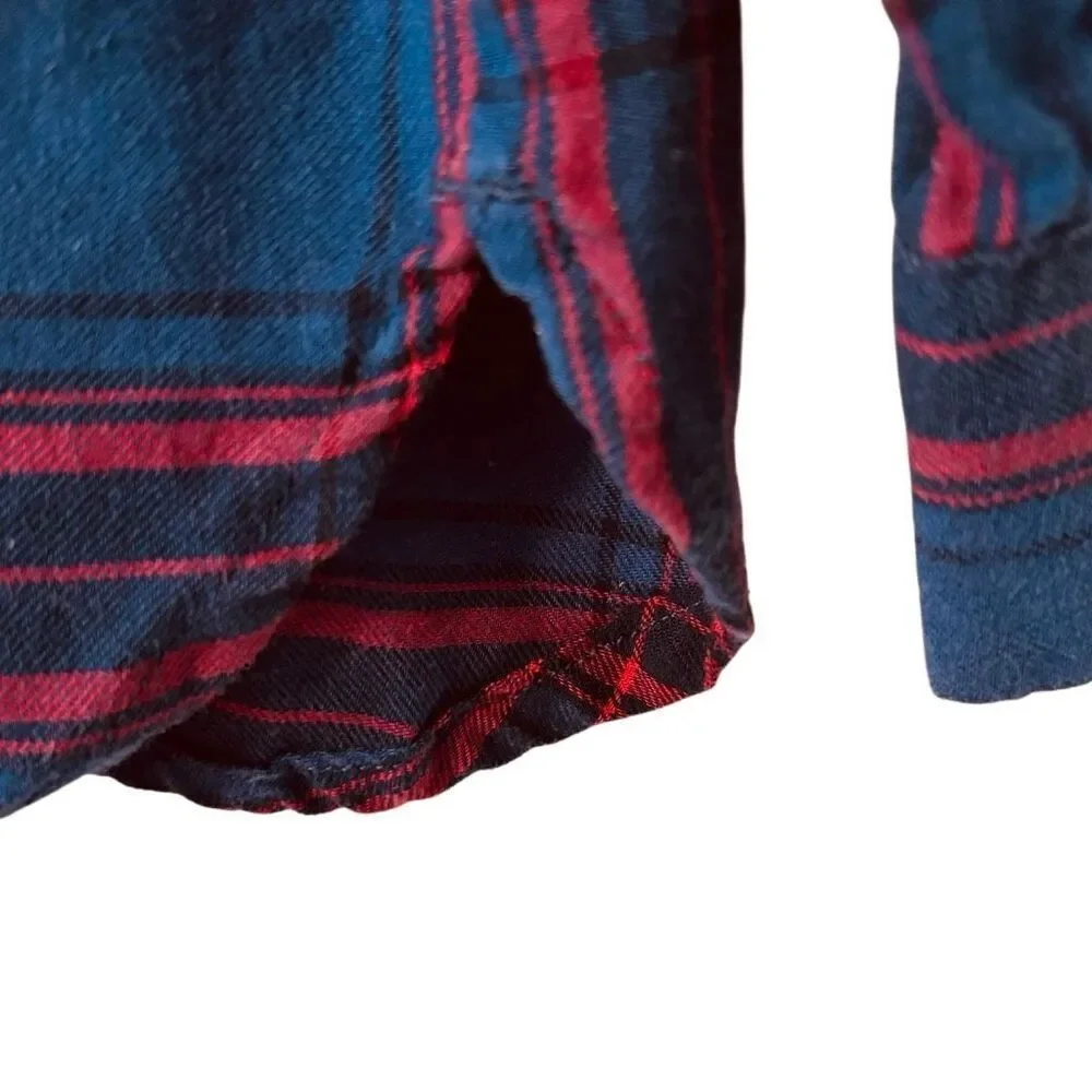 G. H. Bass & co. XL cotton plaid flannel quarter zip blue & red collar shirt